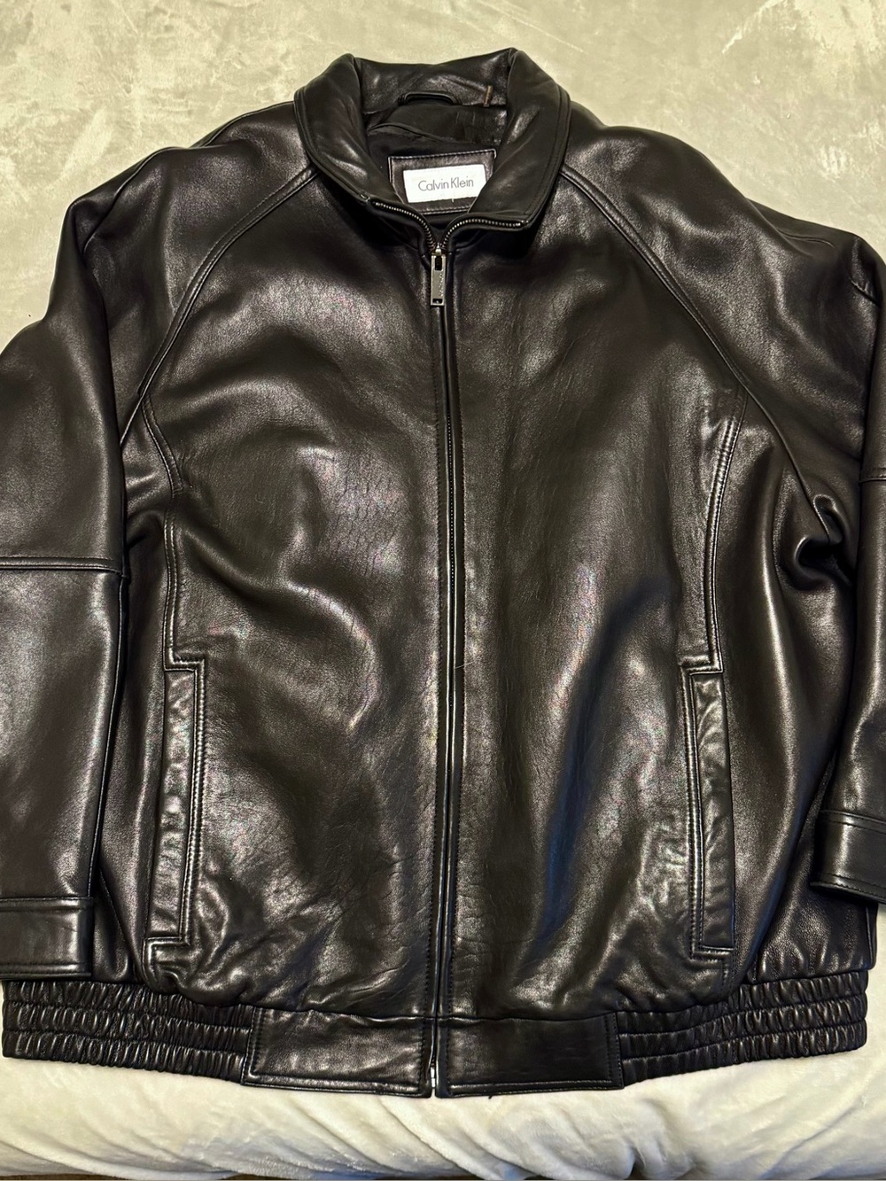 Calvin Klein Men's Black Leather Bomber Jacket